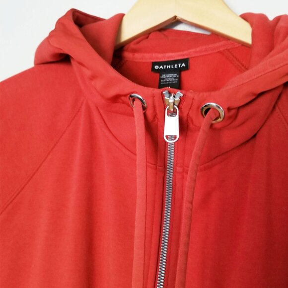 ATHLETA On My Way Triumph Hoodie Jacket Women’s M Red Rust Lantern Sleeve $139 - Picture 12 of 16
